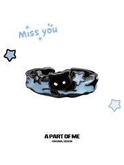 Hello Winter Black Kitten and White Puppy Sterling Silver Open-Style Adjustable Couple's Ring™
