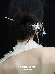 Whiterfly 18K Platinum Plating White Butterfly Tassel Hairpins™