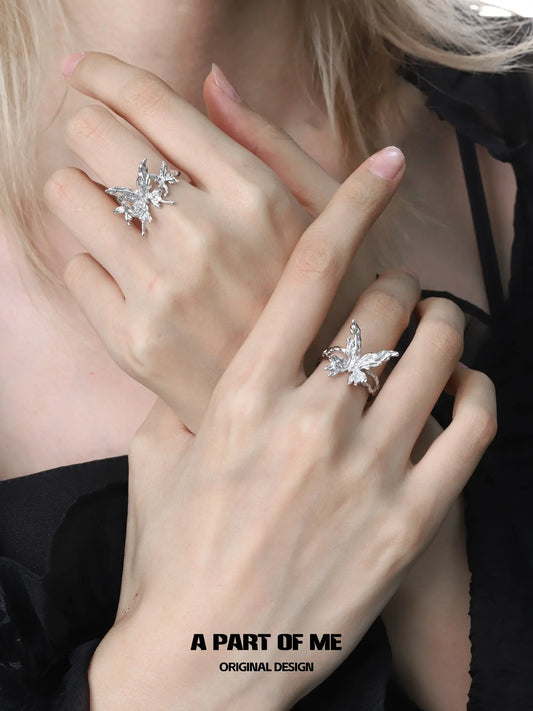 Whiterfly S925 Sterling Silver Butterfly Resizeable Open-end Rings™