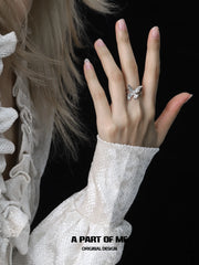 Whiterfly S925 Sterling Silver Double-Layer Resizeable Open-end Rings™