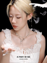 Winged Grace 18K Platinum Plated Tassel Natural Pearls Choker Nacklace™