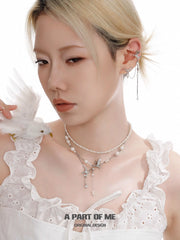 Winged Grace 18K Platinum Plated Tassel Natural Pearls Choker Nacklace™