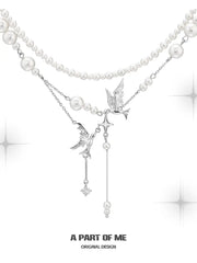Winged Grace 18K Platinum Plated Tassel Natural Pearls Choker Nacklace™