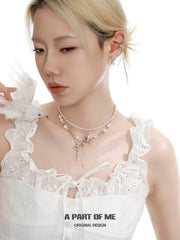 Winged Grace 18K Platinum Plated Tassel Natural Pearls Choker Nacklace™