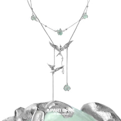 Winged Grace 18K Platinum Plating Swallow Green Fluorite Chokers Necklaces™