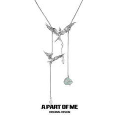 Winged Grace 18K Platinum Plating Swallow Green Fluorite Chokers Necklaces™