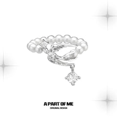 Winged Grace 925 Sterling Silver Natural Pearls Swallow Adjustable Open Ring™