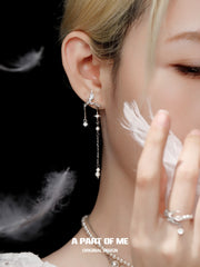 Winged Grace S925 18K Platinum Plated Natural Pearls Swallow Asymmetrical Ear Hook Earrings™