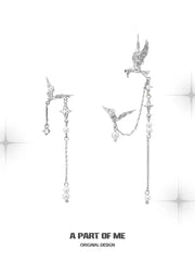 Winged Grace S925 18K Platinum Plated Natural Pearls Swallow Asymmetrical Ear Hook Earrings™