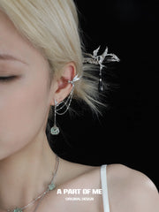 Winged Grace S925 18K Platinum Plating Swallow Green Fluorite Earclips Ear Clips™